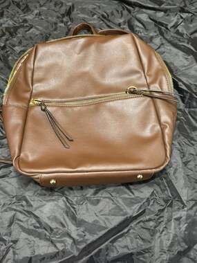 VR NYC Brown Faux Leather Dome Mini Backpack with Gold Hardware